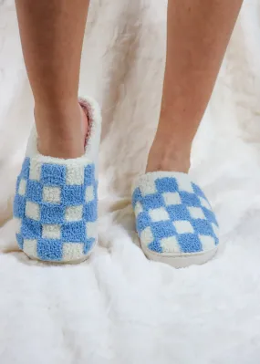 Checkered Slip-on Fuzzy Slipper ★ Blue & White