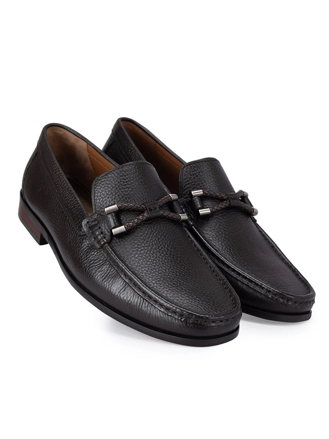 Coffee Braided Leather Loafers