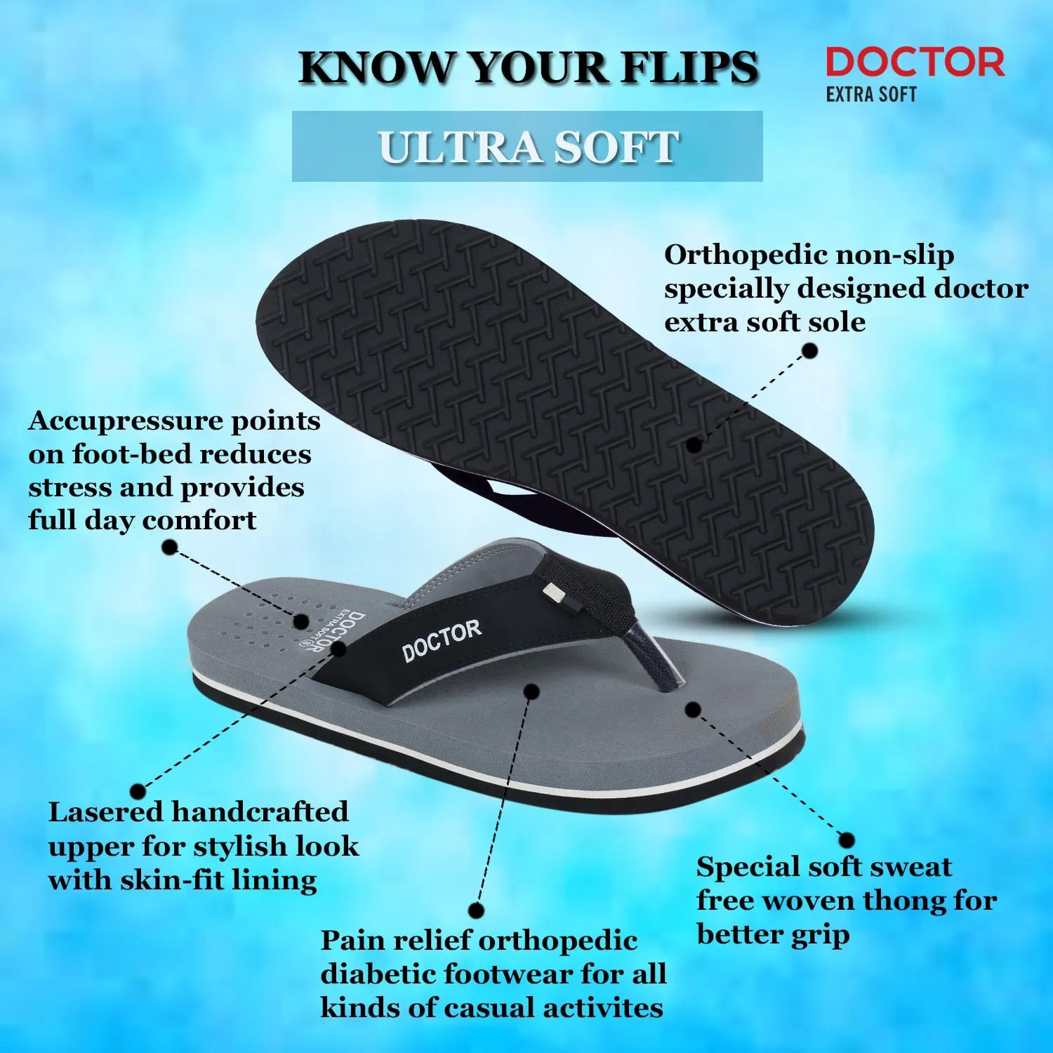 DOCTOR EXTRA SOFT D-24 Men's Sliders, Skin Friendly EVA Provides Optimum Support To Heel