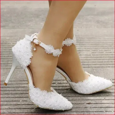 Elegant Wedding Bridal Shoes in White and Pink