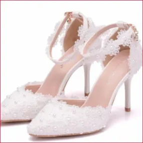 Elegant Wedding Bridal Shoes in White and Pink