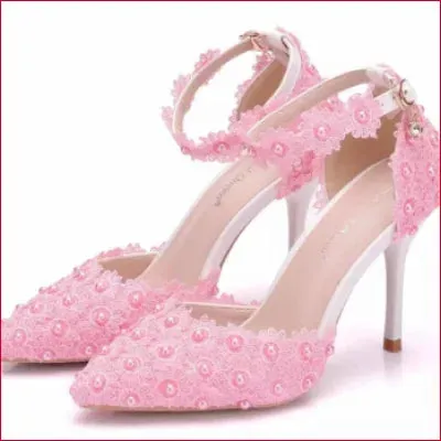 Elegant Wedding Bridal Shoes in White and Pink