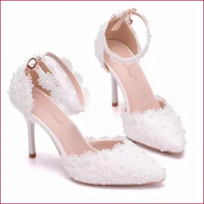 Elegant Wedding Bridal Shoes in White and Pink