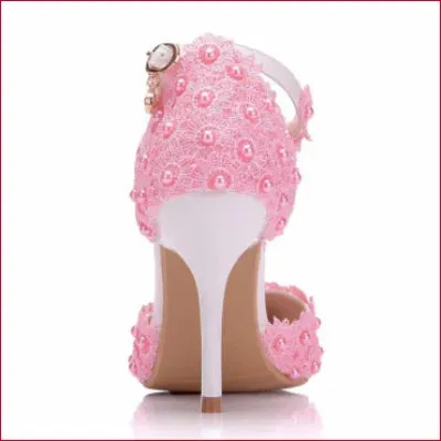 Elegant Wedding Bridal Shoes in White and Pink