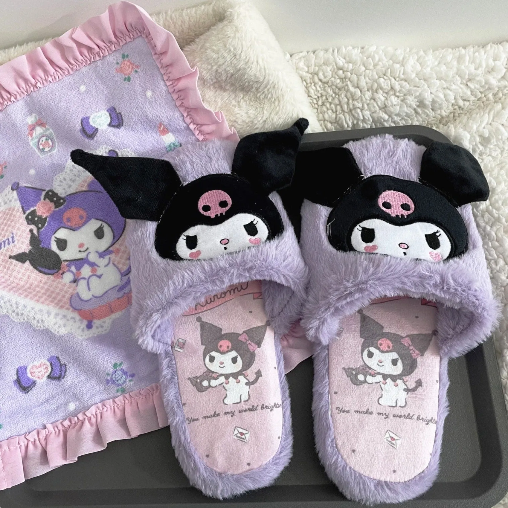 Fuzzy Bunny Embroidered Slippers