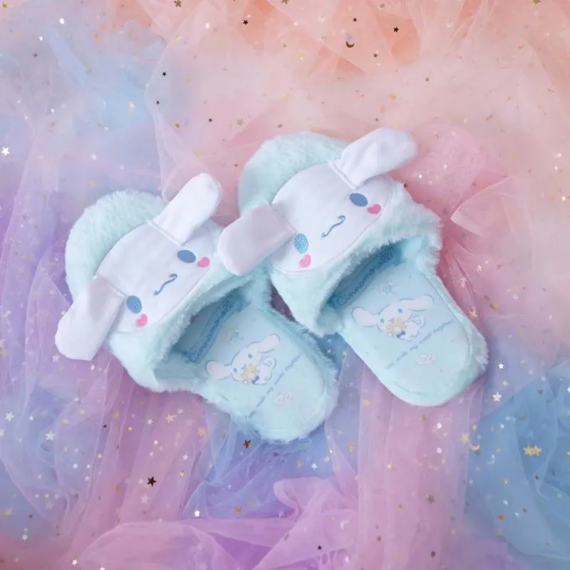 Fuzzy Bunny Embroidered Slippers