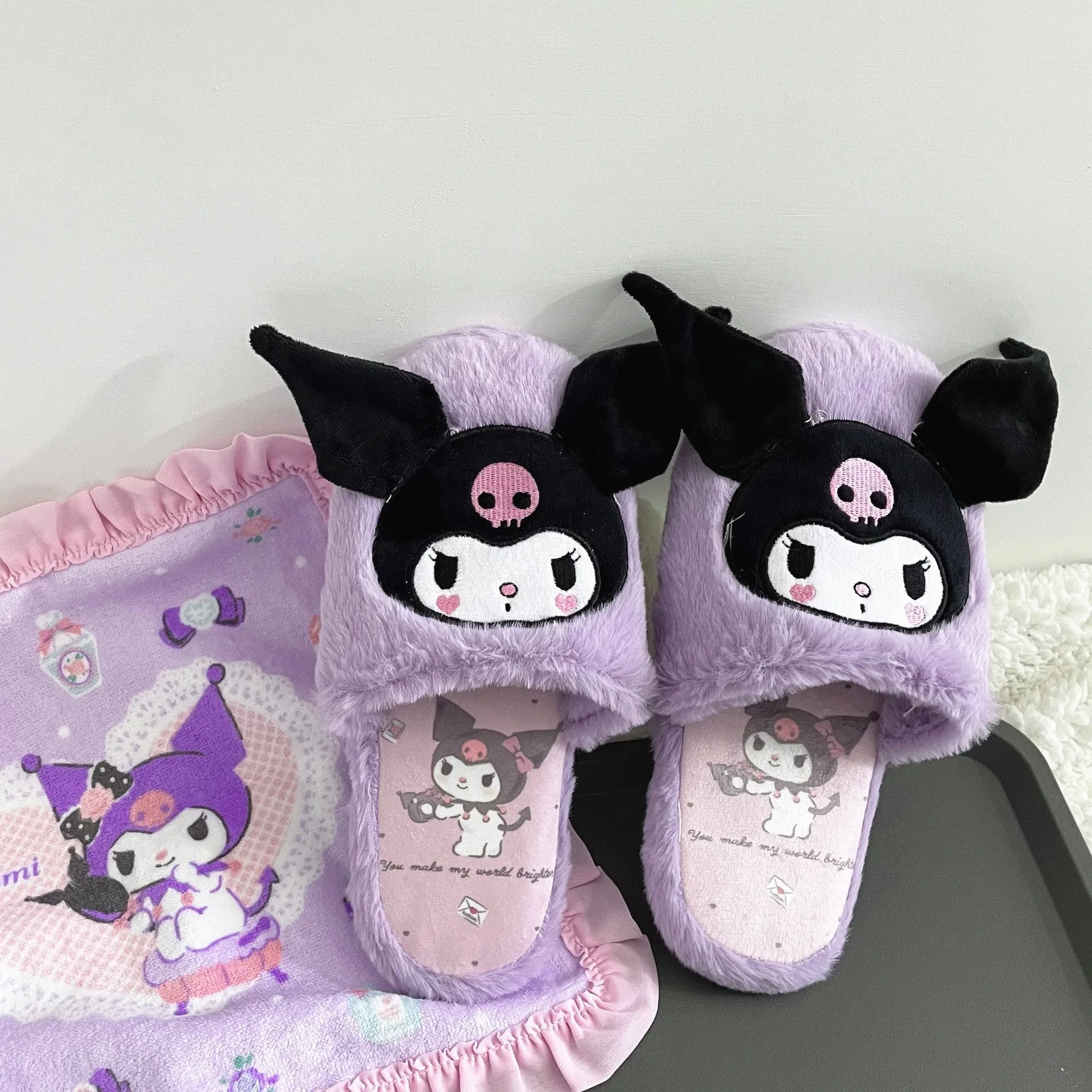 Fuzzy Bunny Embroidered Slippers