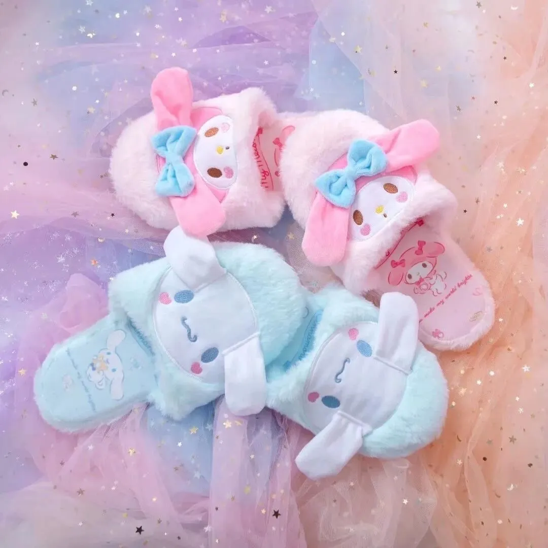 Fuzzy Bunny Embroidered Slippers