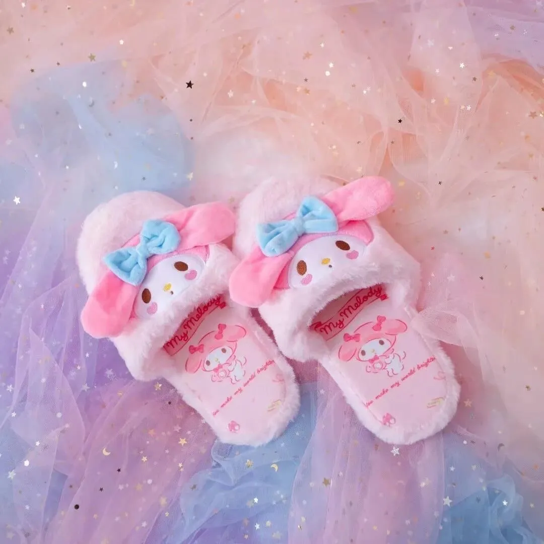 Fuzzy Bunny Embroidered Slippers