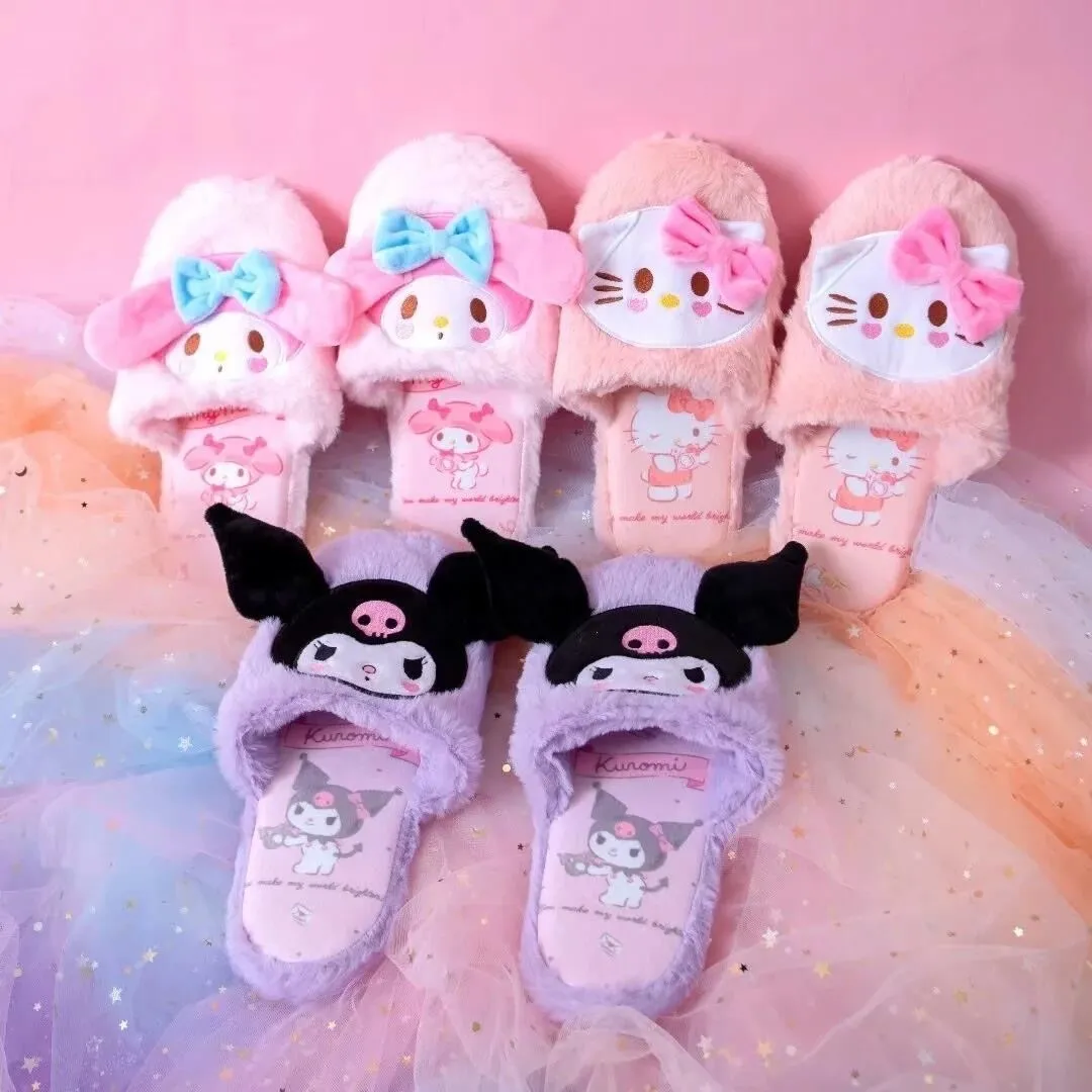 Fuzzy Bunny Embroidered Slippers
