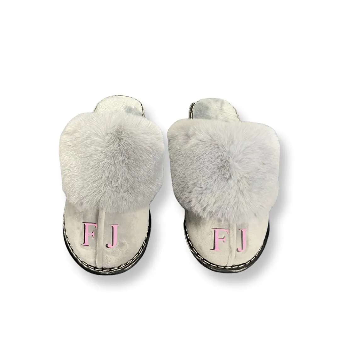 Grey Double Initial Slippers