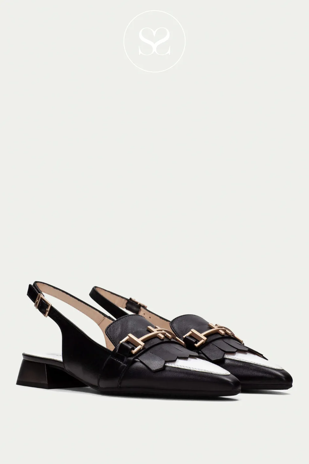 HISPANITAS CHV253817 BLACK/WHITE SLINGBACK POINTED TOE LOAFERS