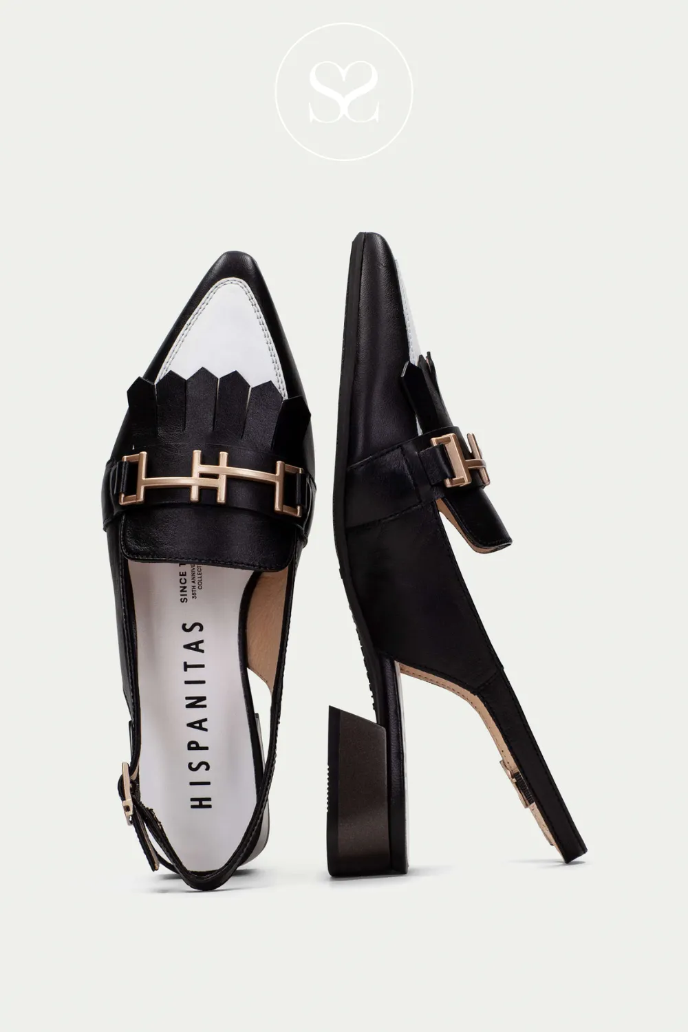 HISPANITAS CHV253817 BLACK/WHITE SLINGBACK POINTED TOE LOAFERS