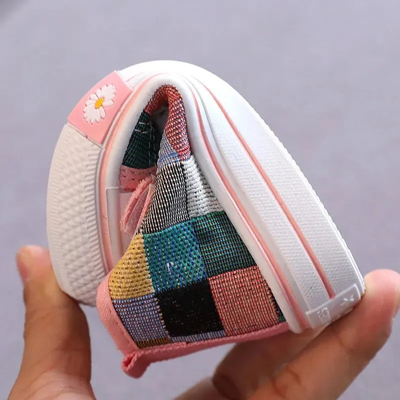 Kids Boys Girls High Top Checkered Lattice Canvas Shoes