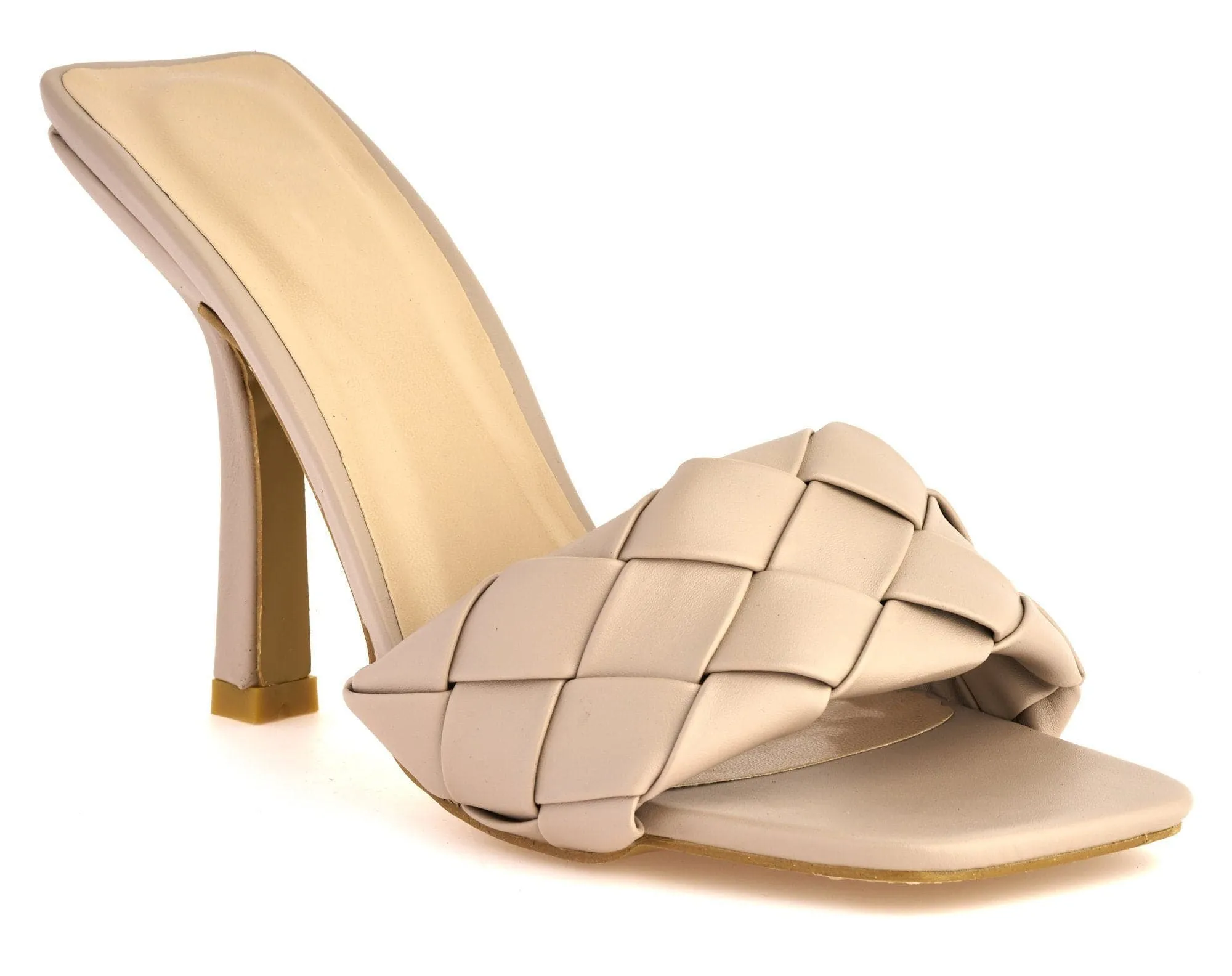 Lopez Plait Detail Band Mid Heel Mule in Nude