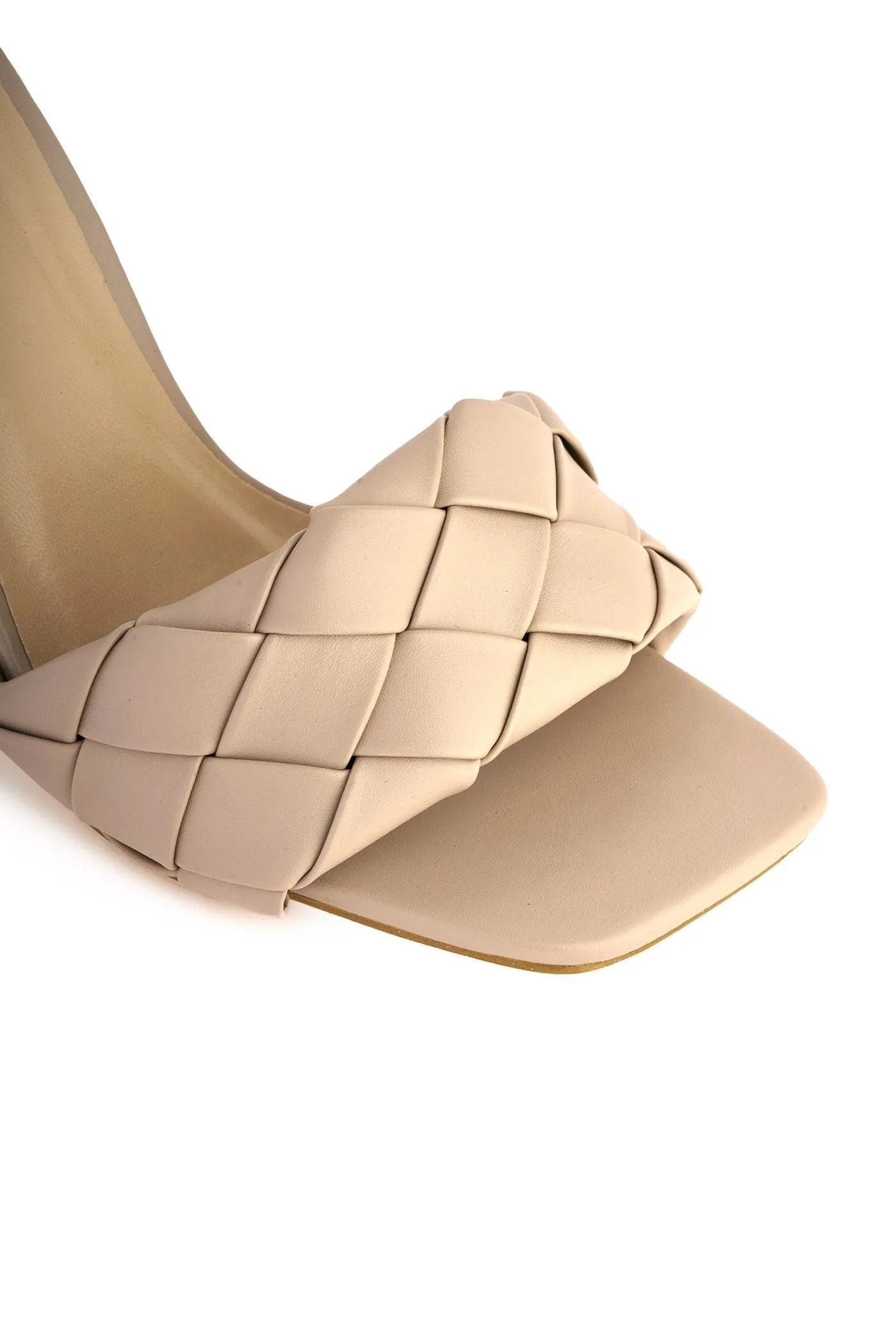 Lopez Plait Detail Band Mid Heel Mule in Nude