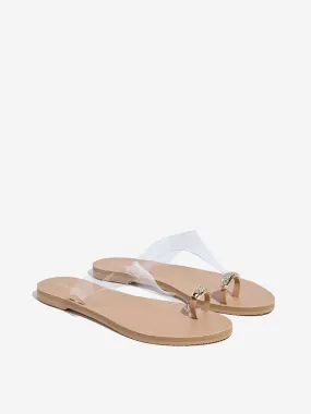 LUNA BLU Beige Vinyl Strap Toe-Ring Sandals