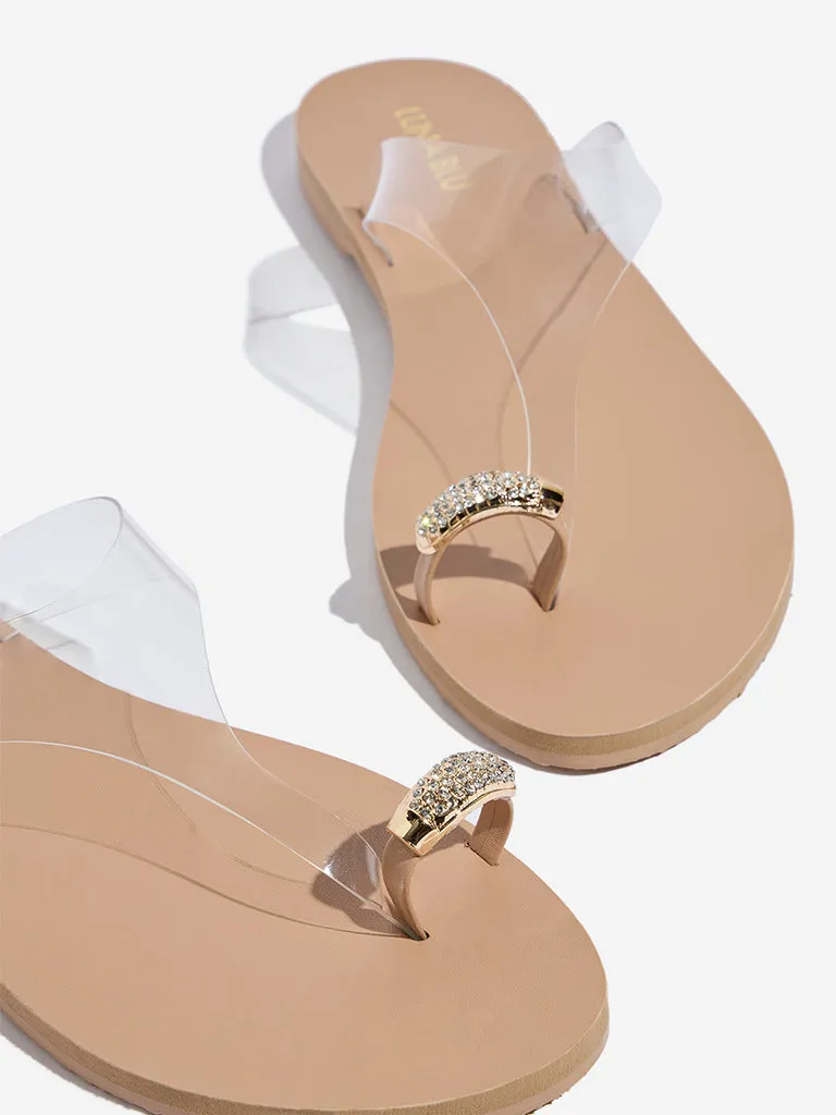 LUNA BLU Beige Vinyl Strap Toe-Ring Sandals