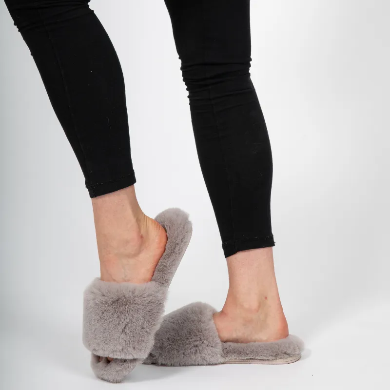 Miss Sparrow Faux Fur Single Strap Sliders