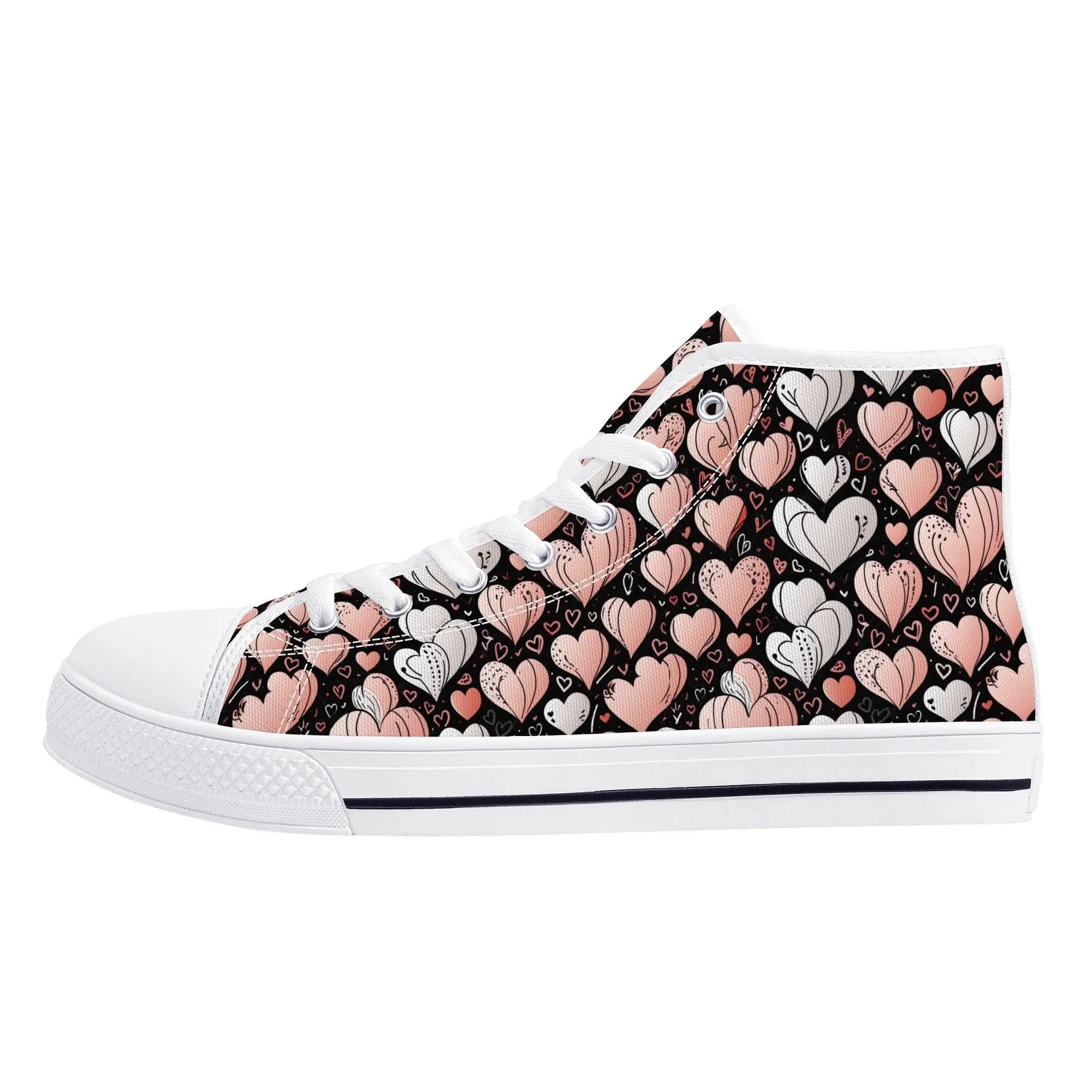 Pink Hearts Mens High Top Canvas Shoes