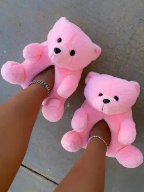 Plush-01 Teddy Bear Slippers - Pink