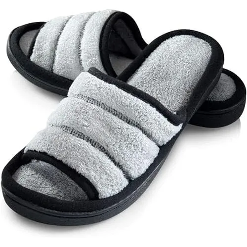Roxoni Women's Slippers Open Toe Slide Spa Terry Cloth