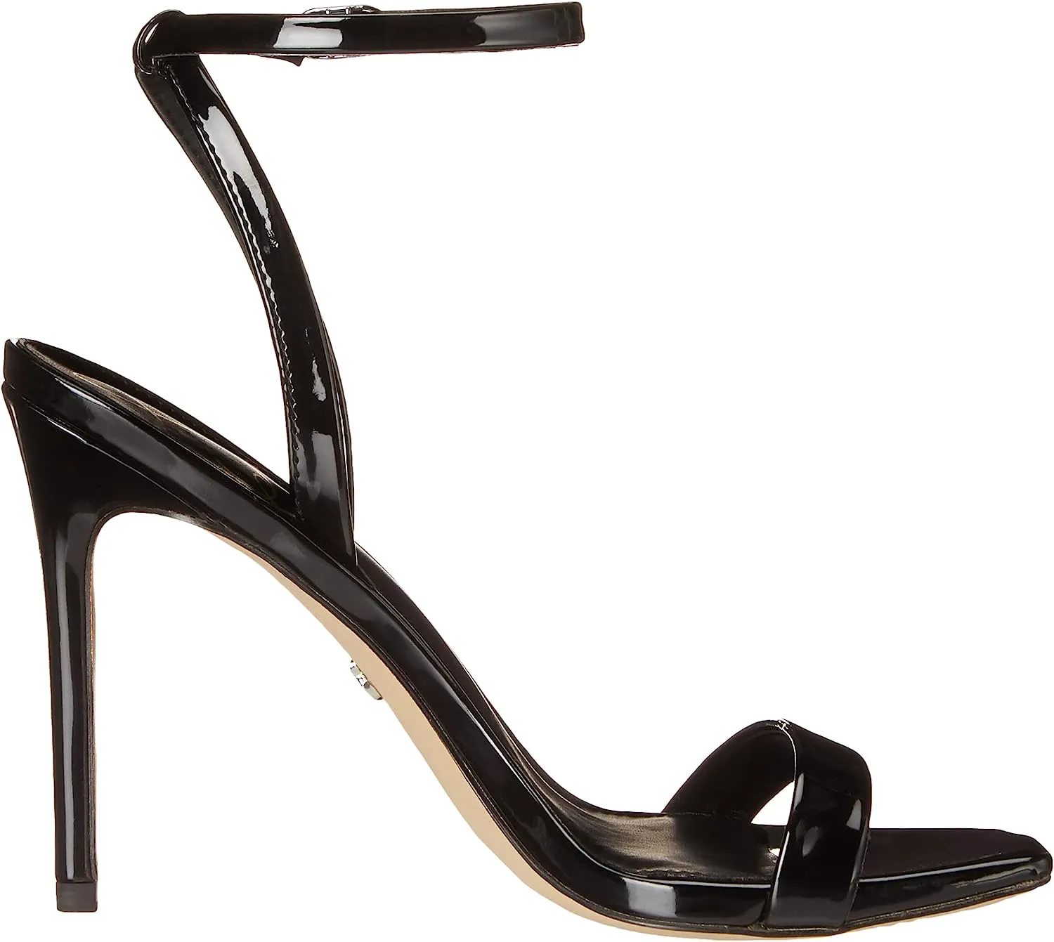 Sam Edelman Orchid Black Patent Square Toe Buckle Ankle Strap Lofty Heel Sandals