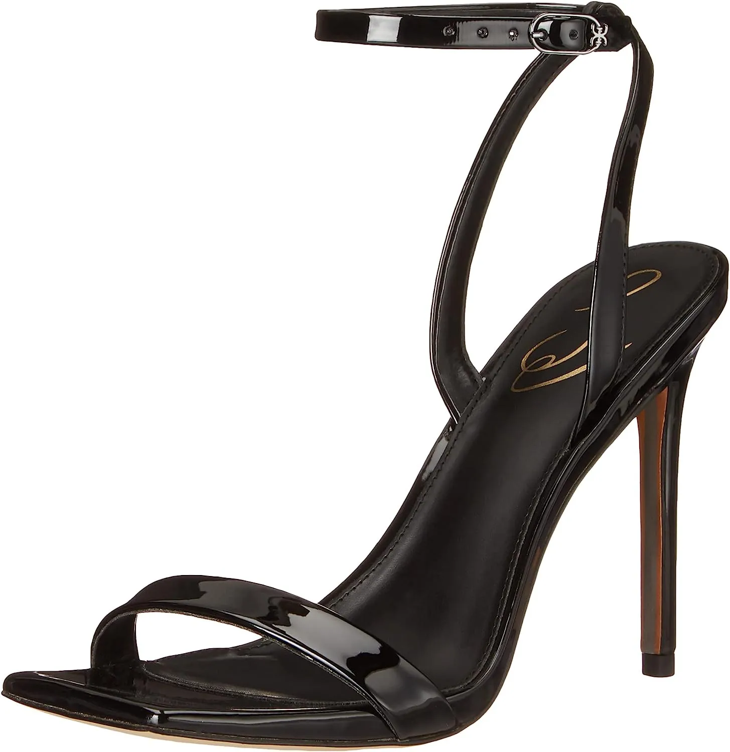 Sam Edelman Orchid Black Patent Square Toe Buckle Ankle Strap Lofty Heel Sandals