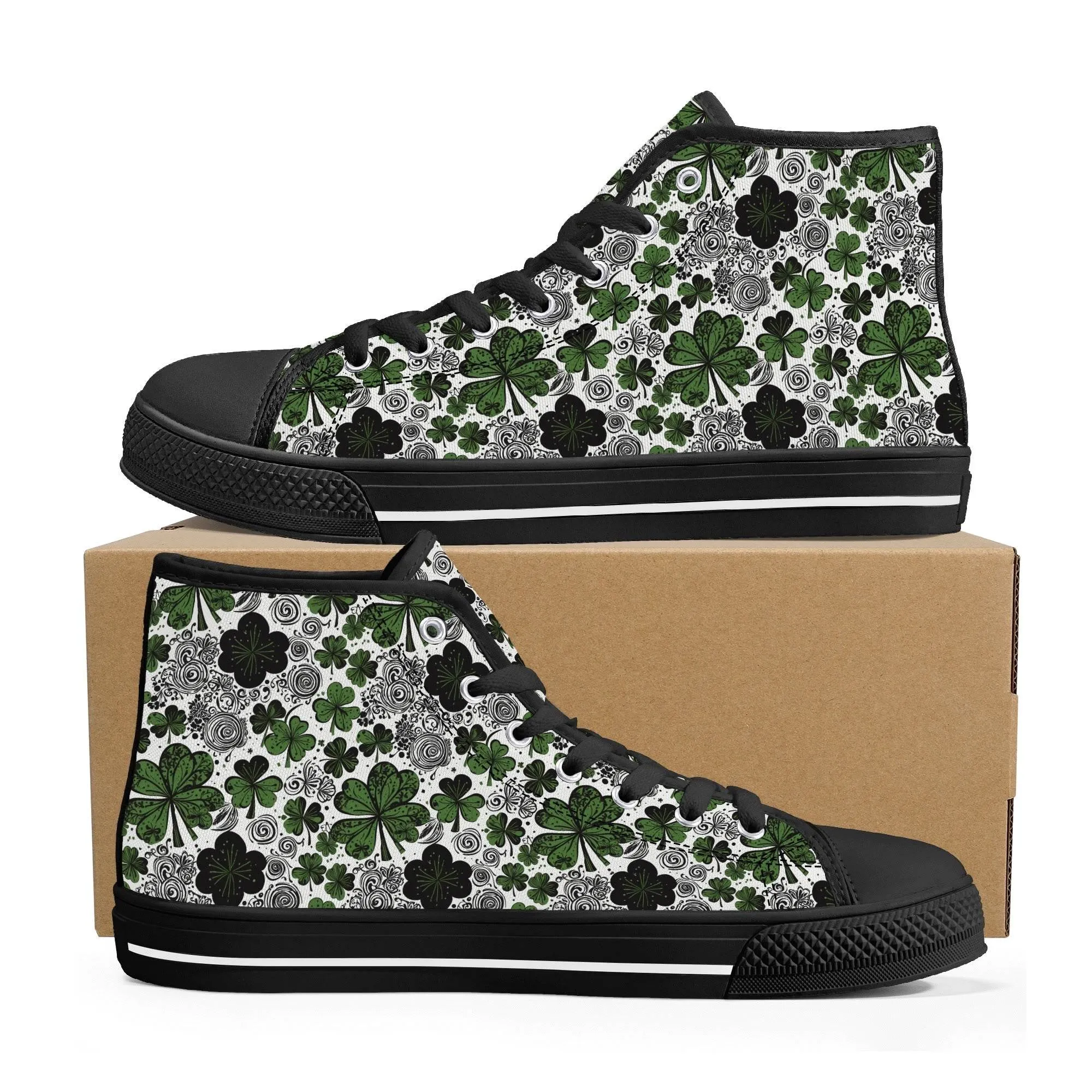 Scribbled Clover Womens High Top Canvas Shoes