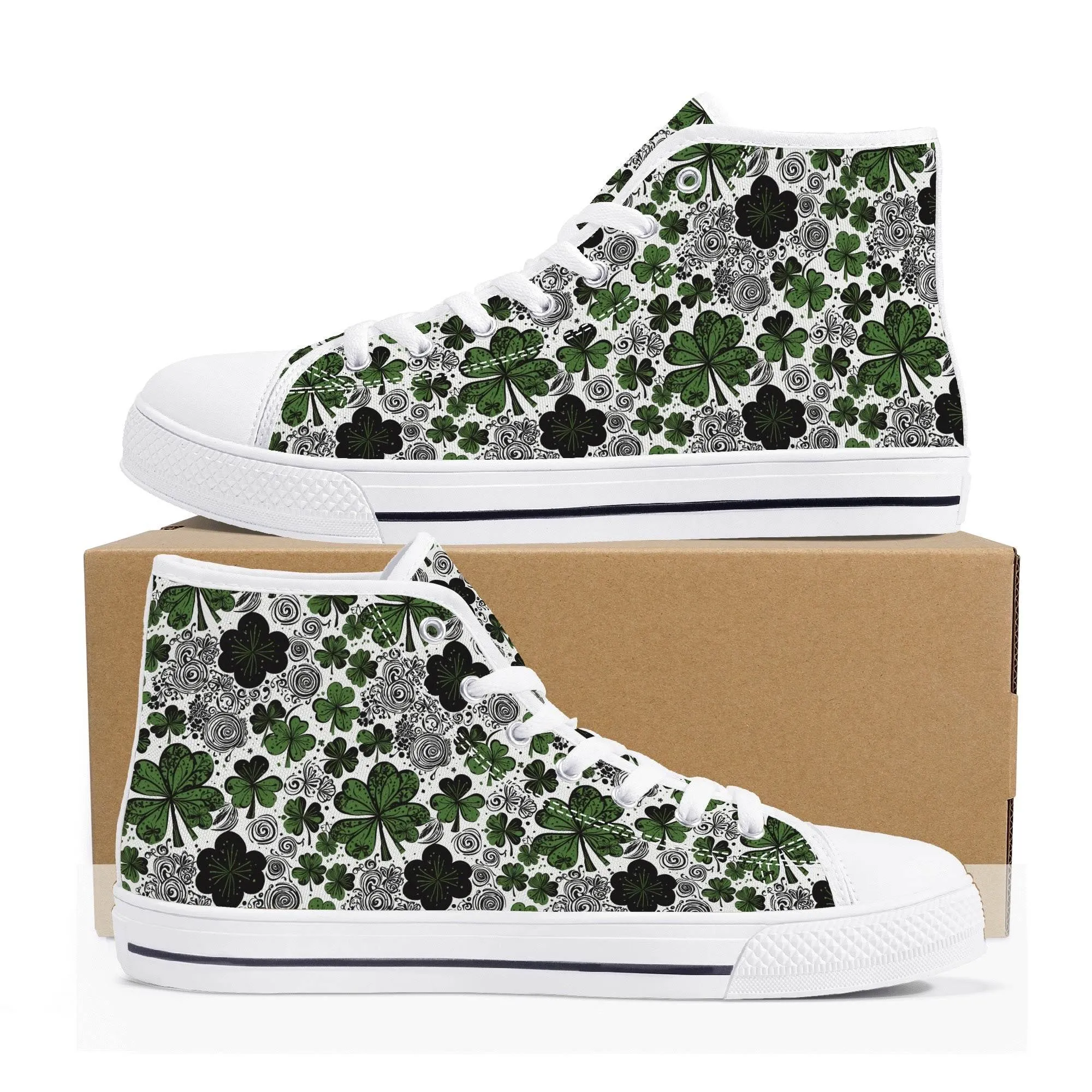 Scribbled Clover Womens High Top Canvas Shoes