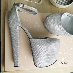 Silver Shine Ankle Strap High Heels