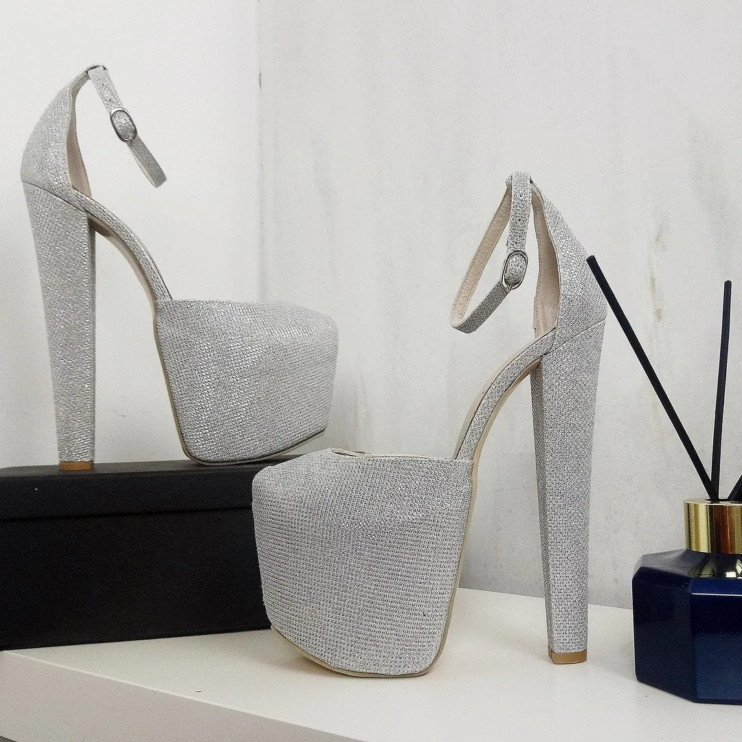 Silver Shine Ankle Strap High Heels