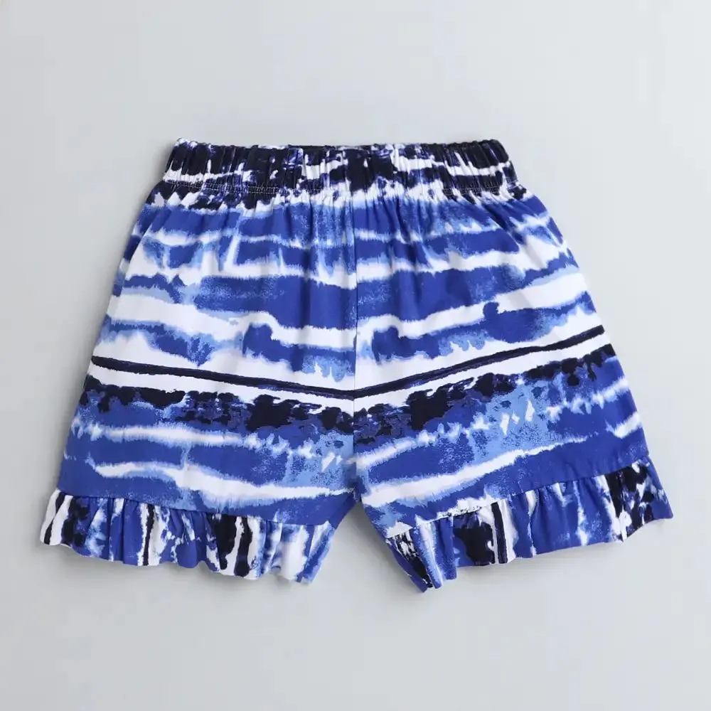 Straped Abstract Frill Top Short Set