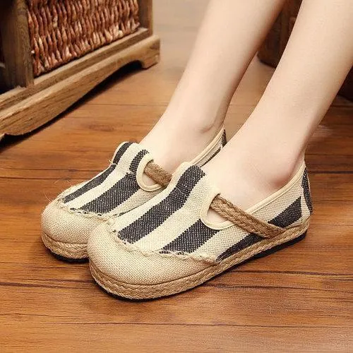 Stripe Pattern Flax Breathable Shoes