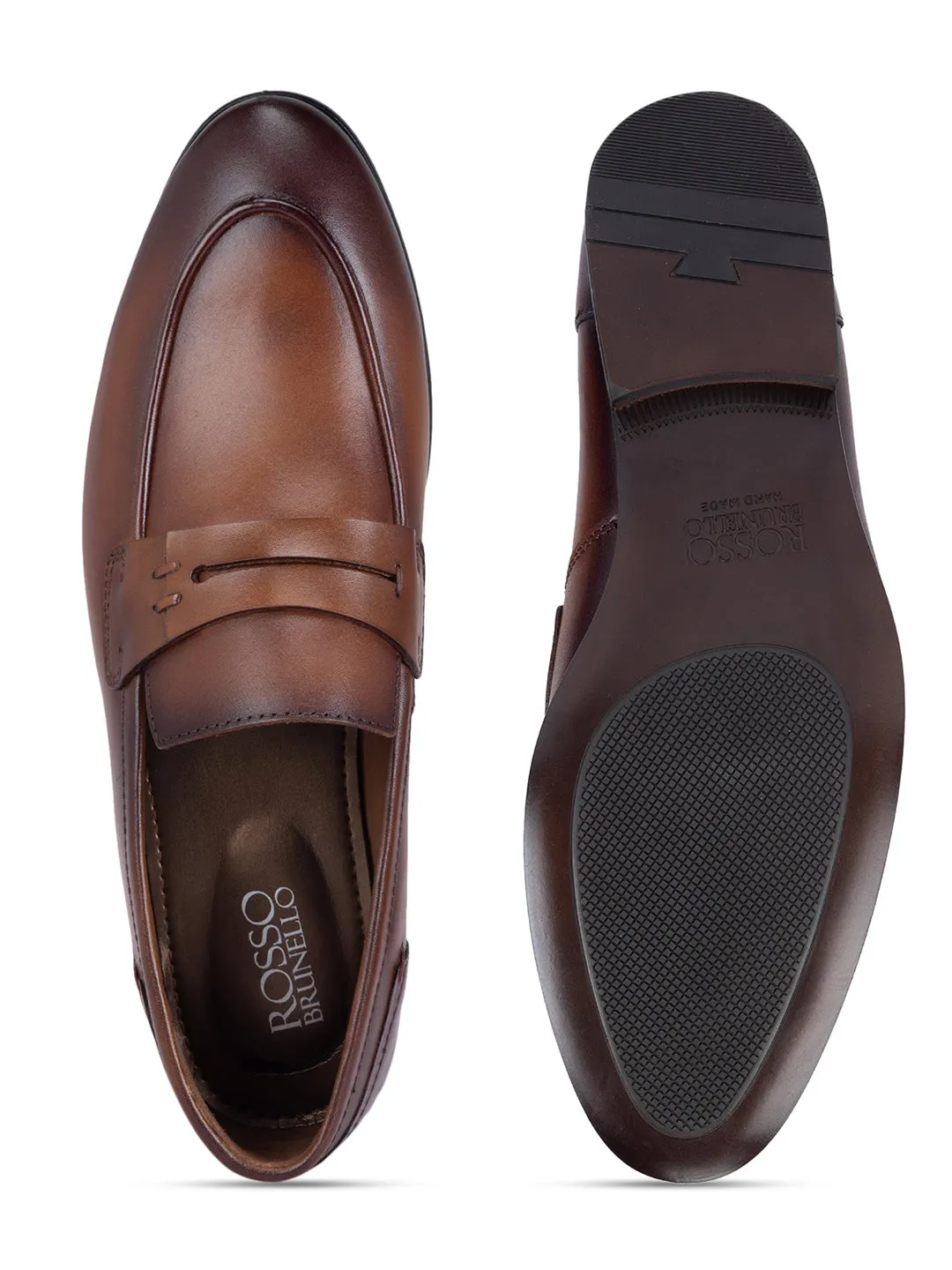Tan Leather Panel Loafers