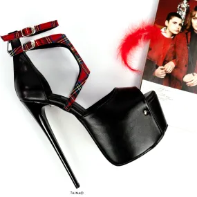 Tartan Detail Double Belted High Heels