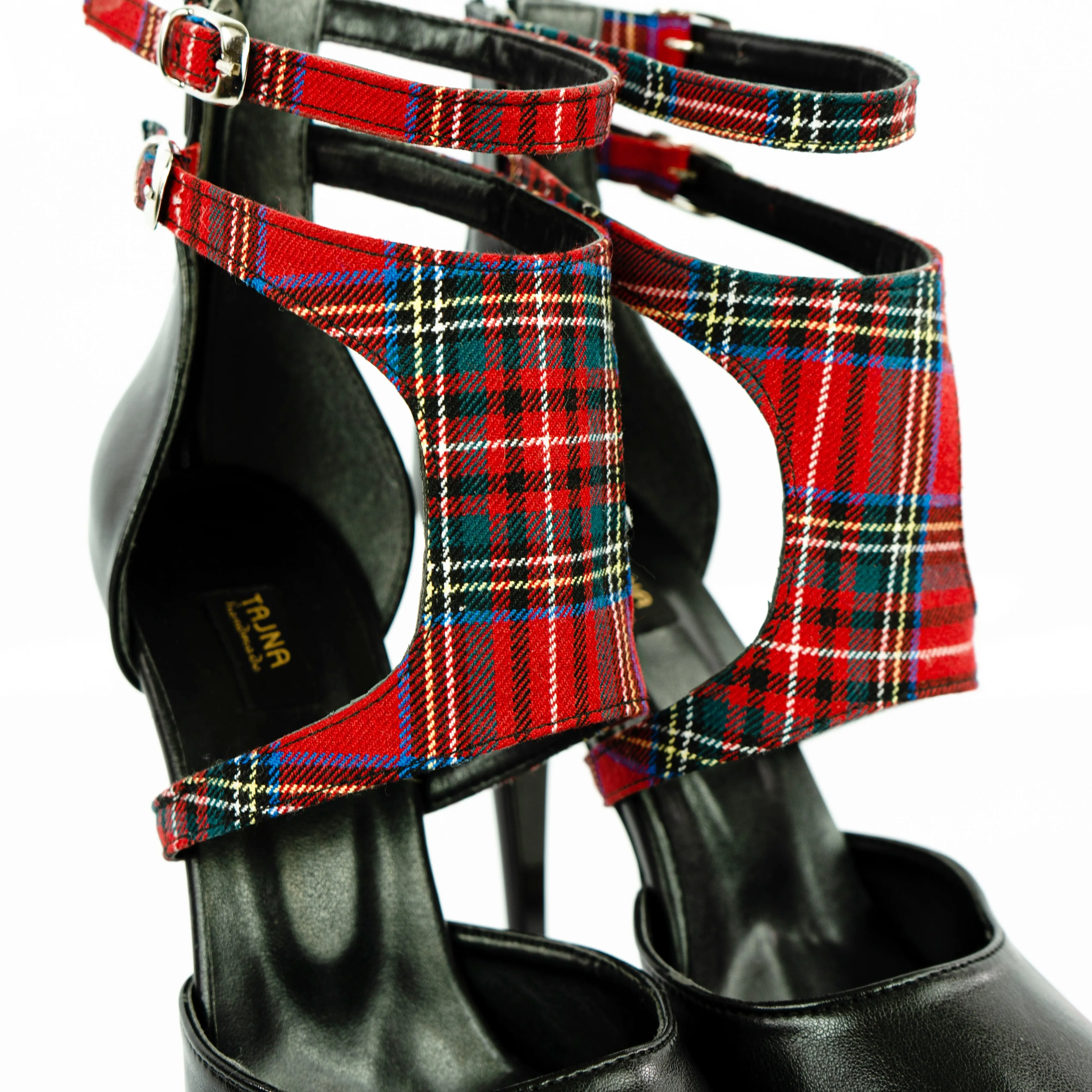Tartan Detail Double Belted High Heels