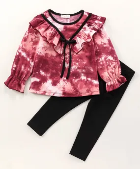 Tie and Dye Vee Frill Top Leggings Set