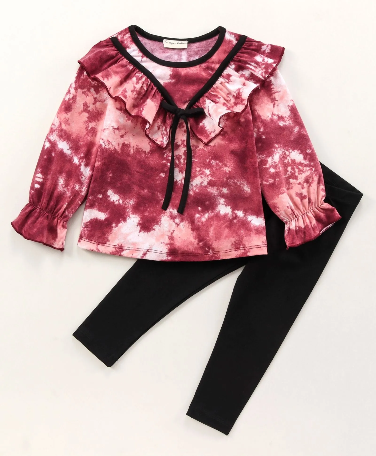Tie and Dye Vee Frill Top Leggings Set