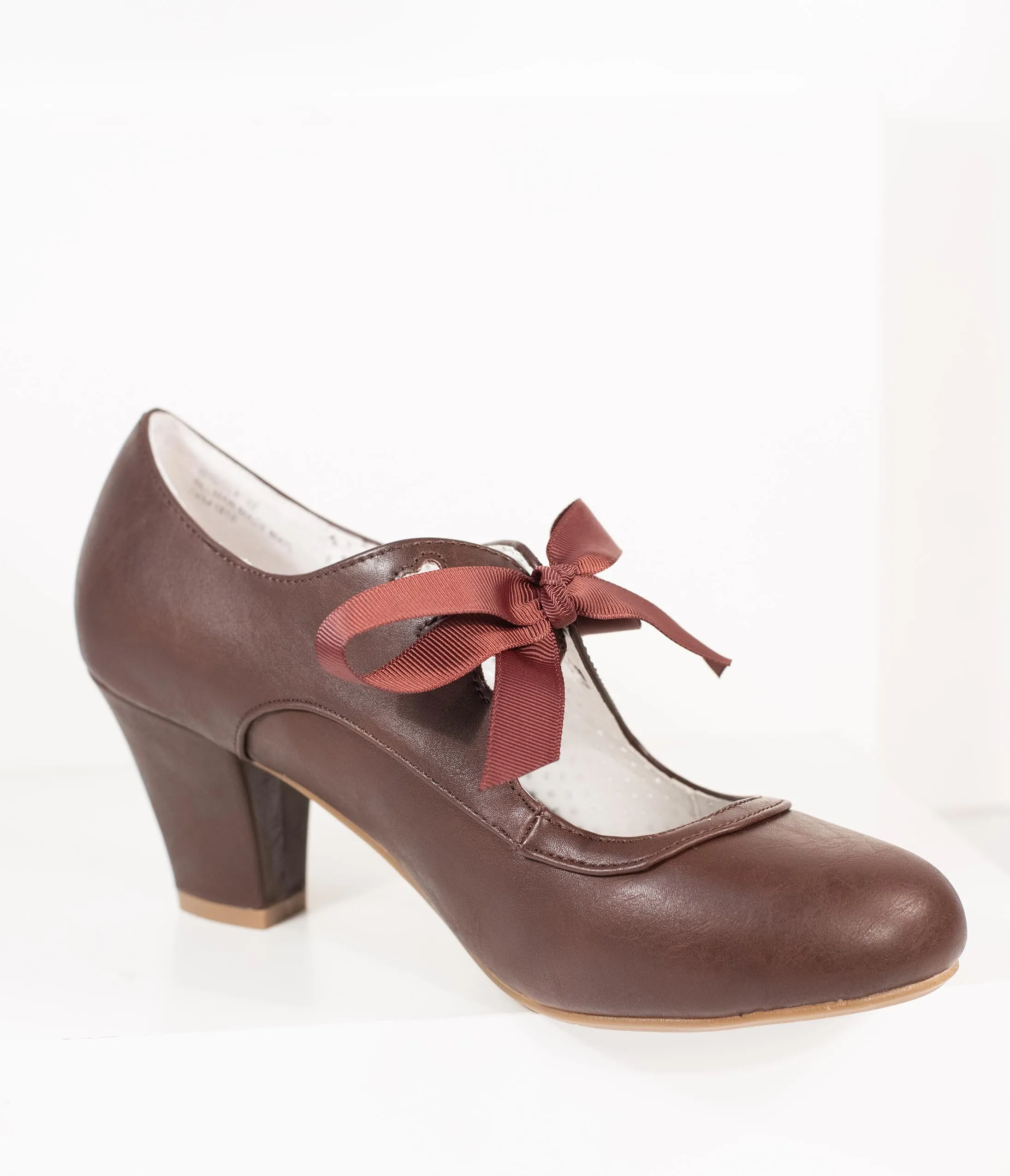 Vintage Style Dark Brown Leatherette Wiggle Bow Heels