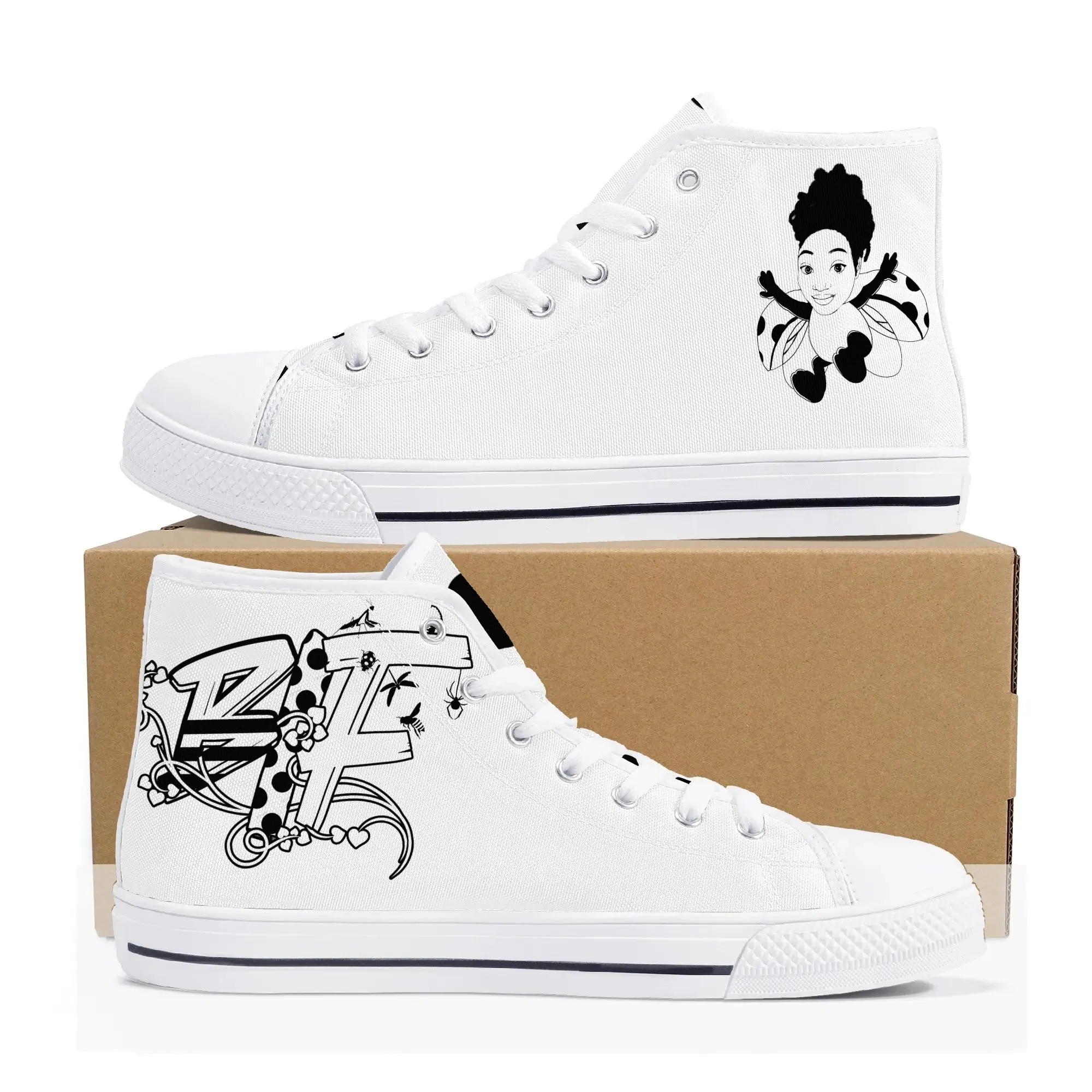 Womens High Top Canvas Shoes - Customized Tongue