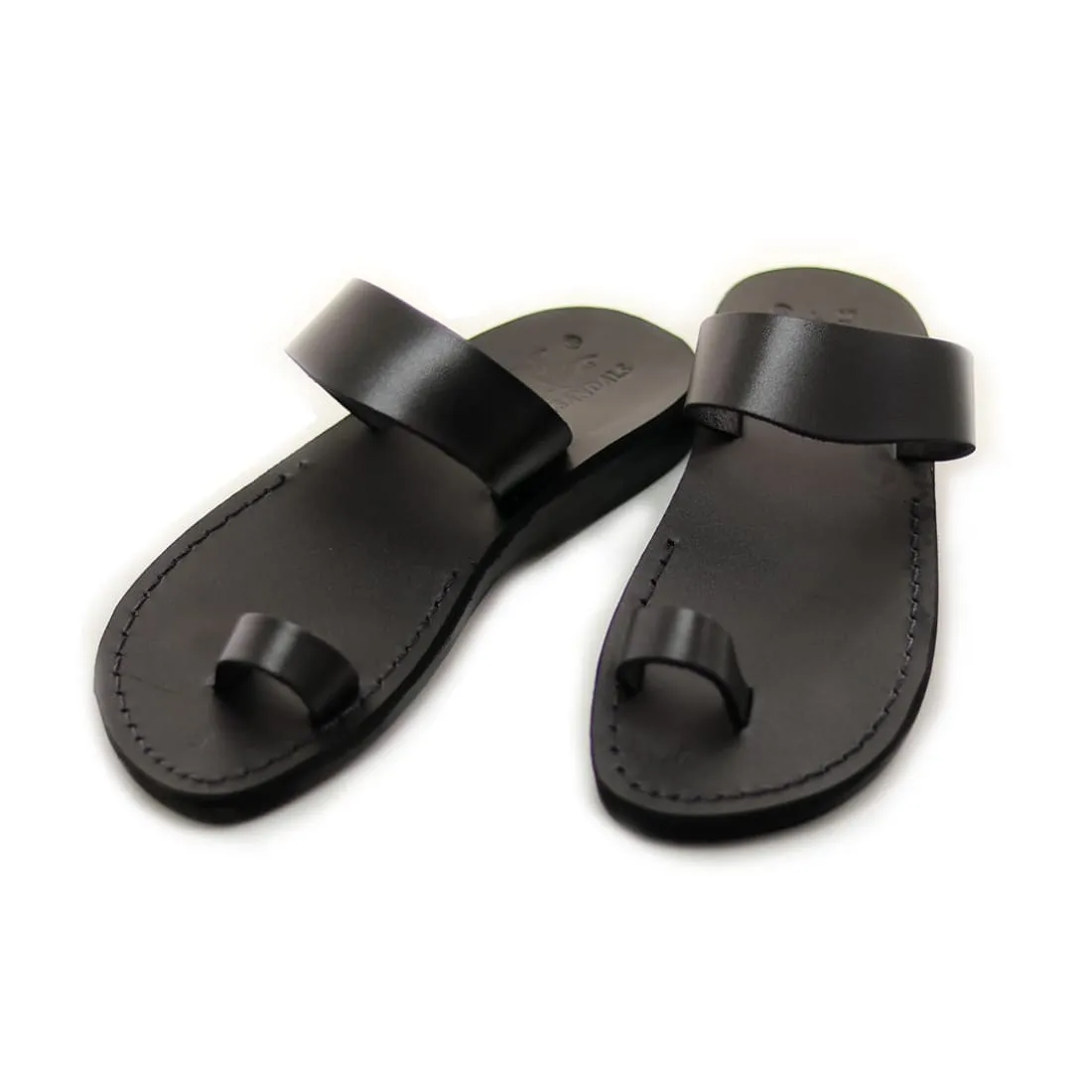 Xanthe - Minimalist Black leather toe ring sandal