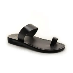 Xanthe - Minimalist Black leather toe ring sandal